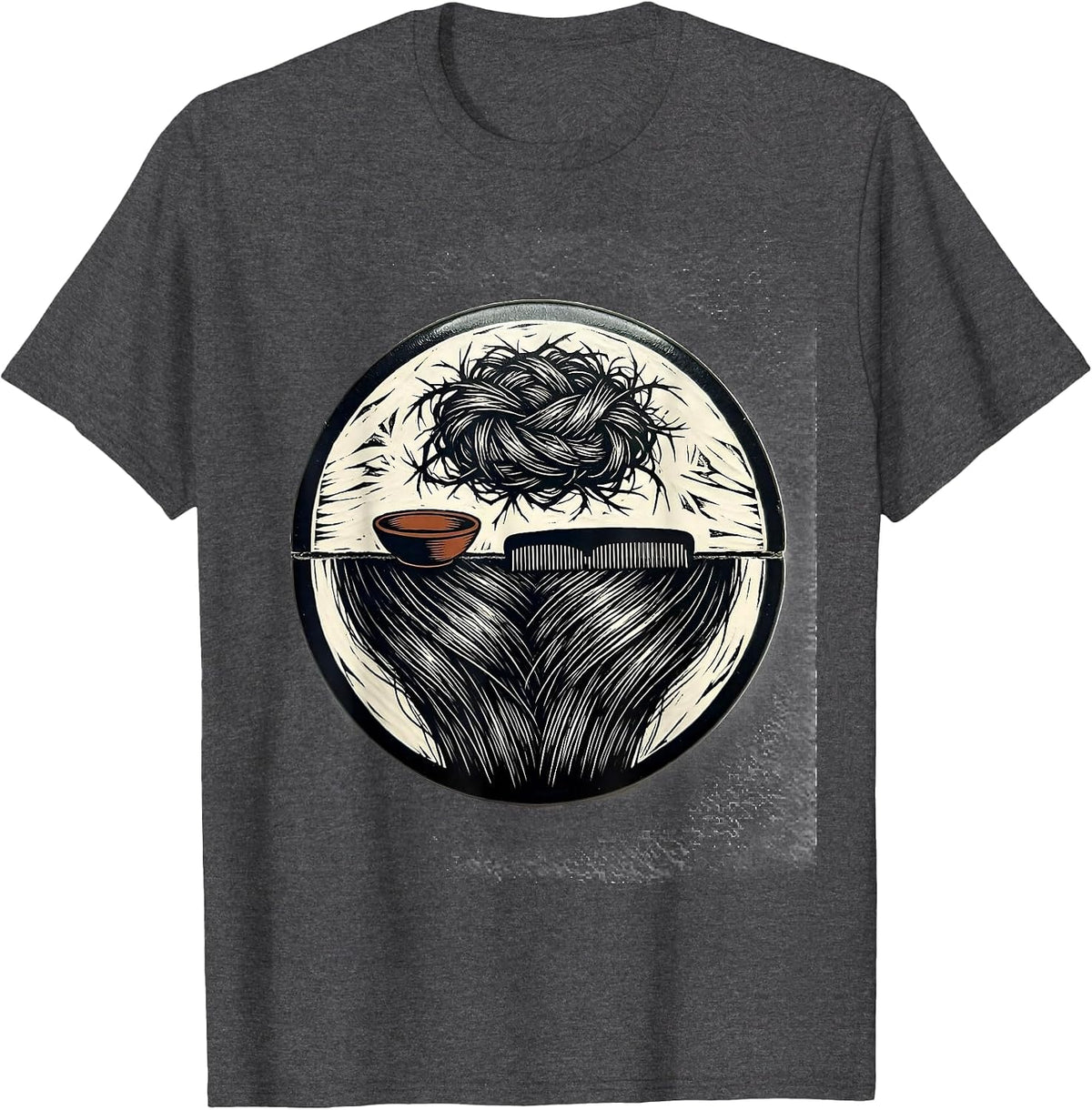 Sealed Hair Badge Linocut Hairdresser Barber Gift T-Shirt - Dark Heather Grey