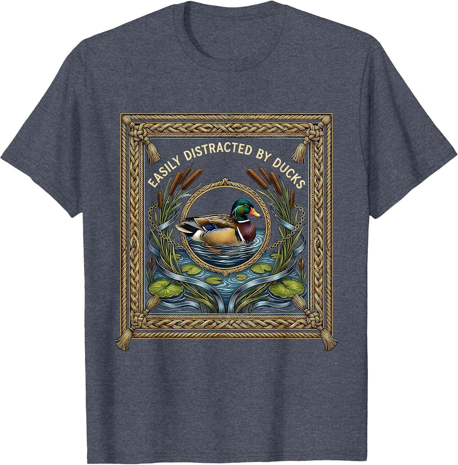 Easily Distracted By Ducks Funny Duck Lover T-Shirt - Heather Blue