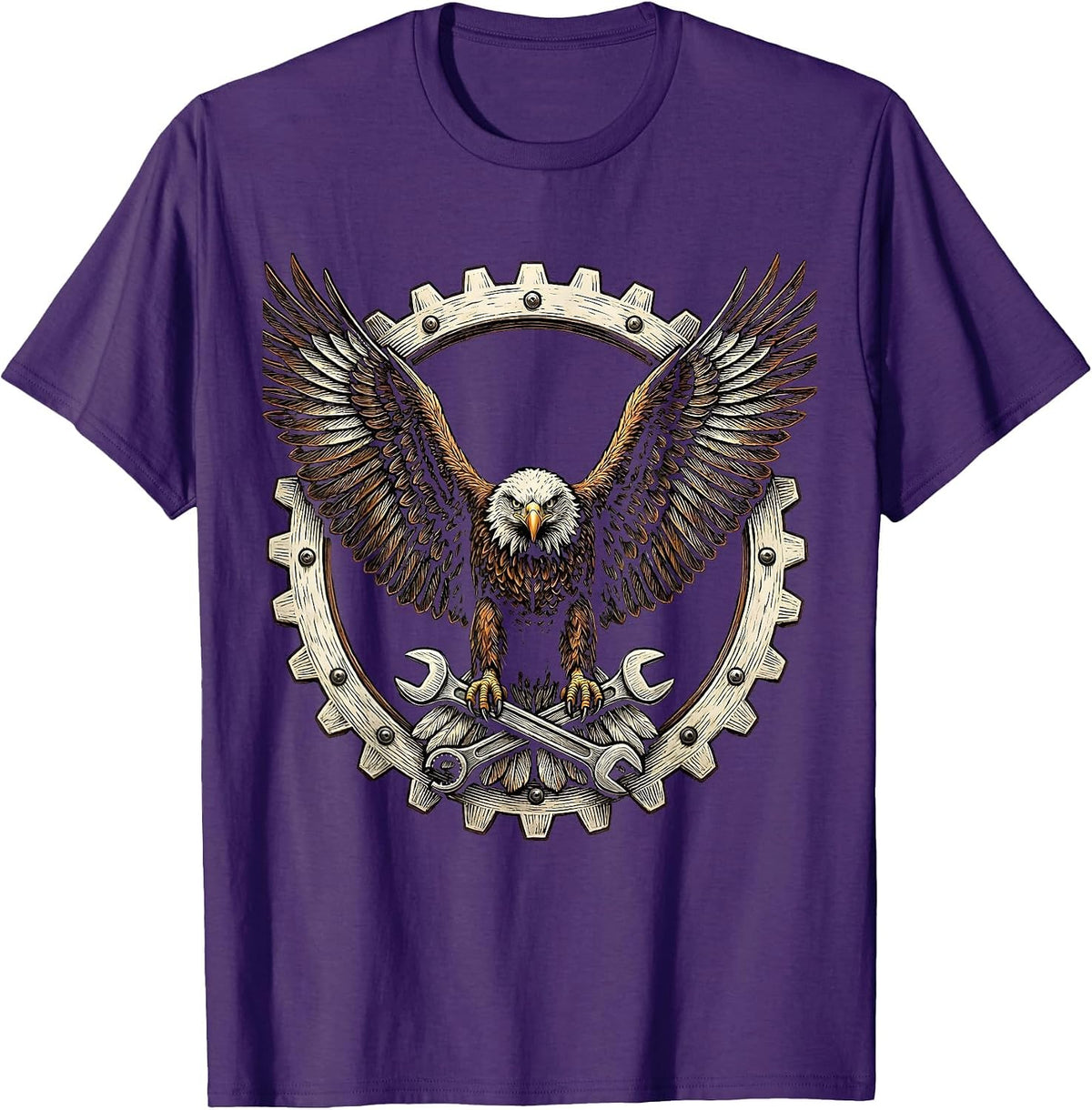 Mechanic Eagle Patch Jacket Back Graphic Tee T-Shirt - Purple
