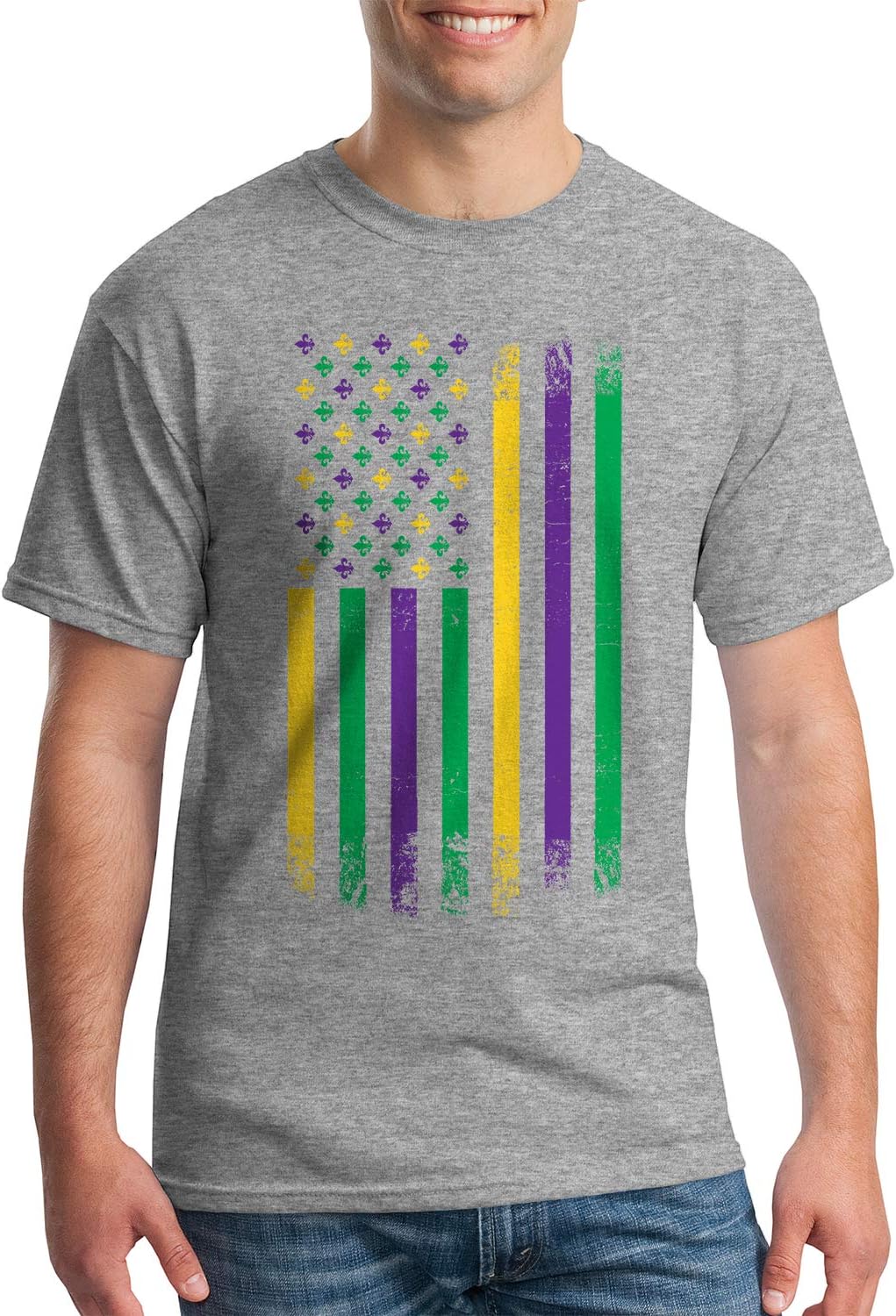 Threadrock Men's Mardi Gras American Flag T-Shirt - Sport Gray