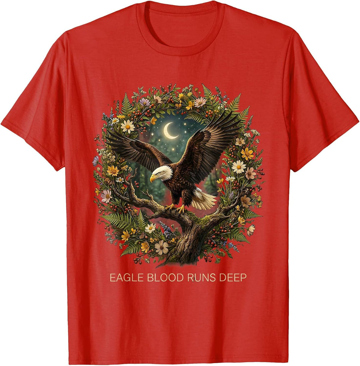 Men's Eagle Blood Runs Deep USA Pride Design T-Shirt - Red