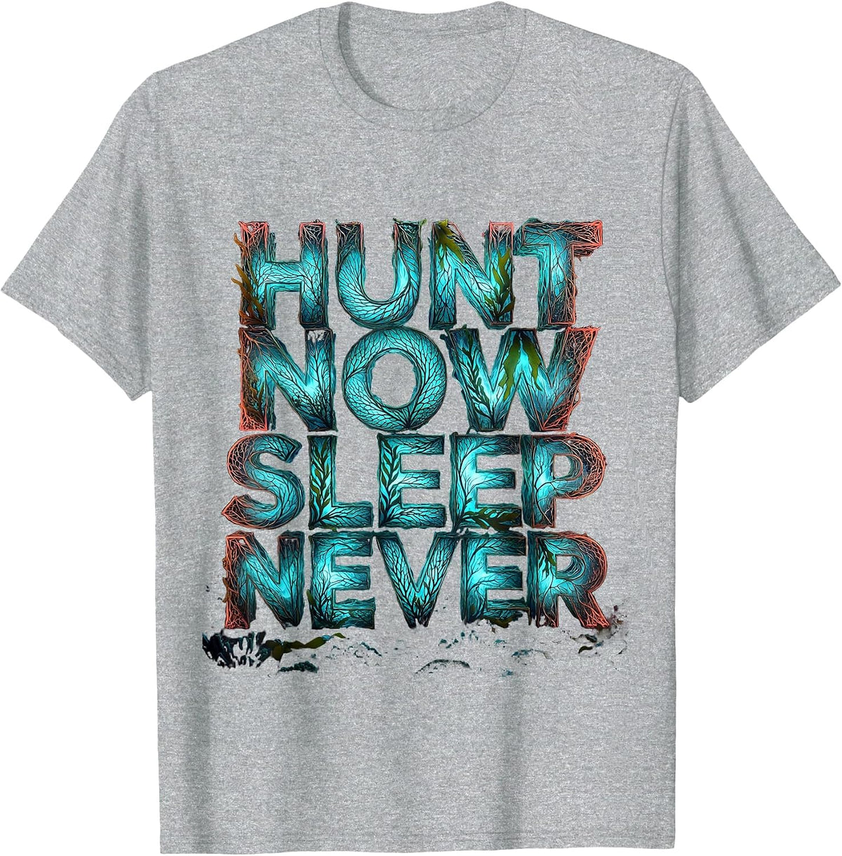 Men's Hunt Now Sleep Never Shark Graphic Design T-Shirt - Heather Grey