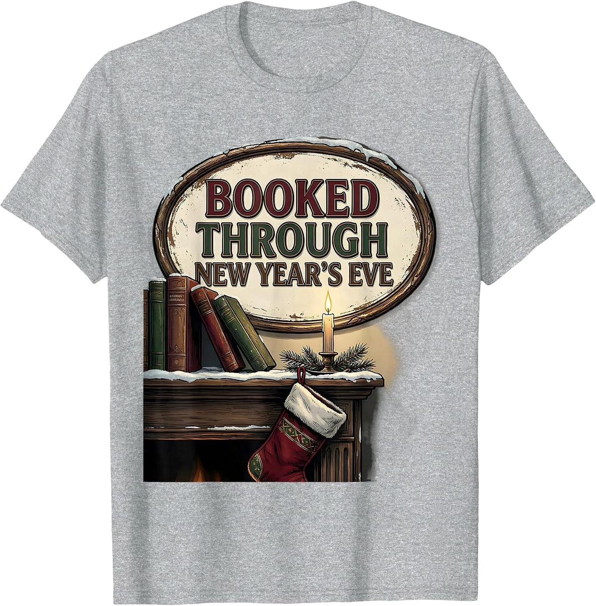 Men's Booked Through New Year's Eve Vintage Book Lover Christmas T-Shirt - Heather Grey