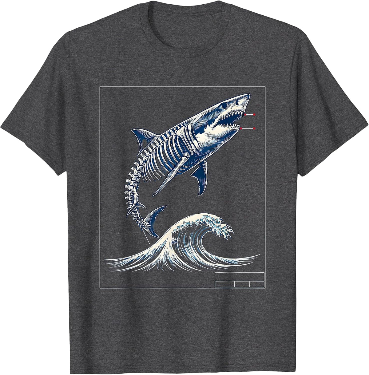 Shark Skeleton Ocean Wave Radiology Art T-Shirt - Dark Heather Grey