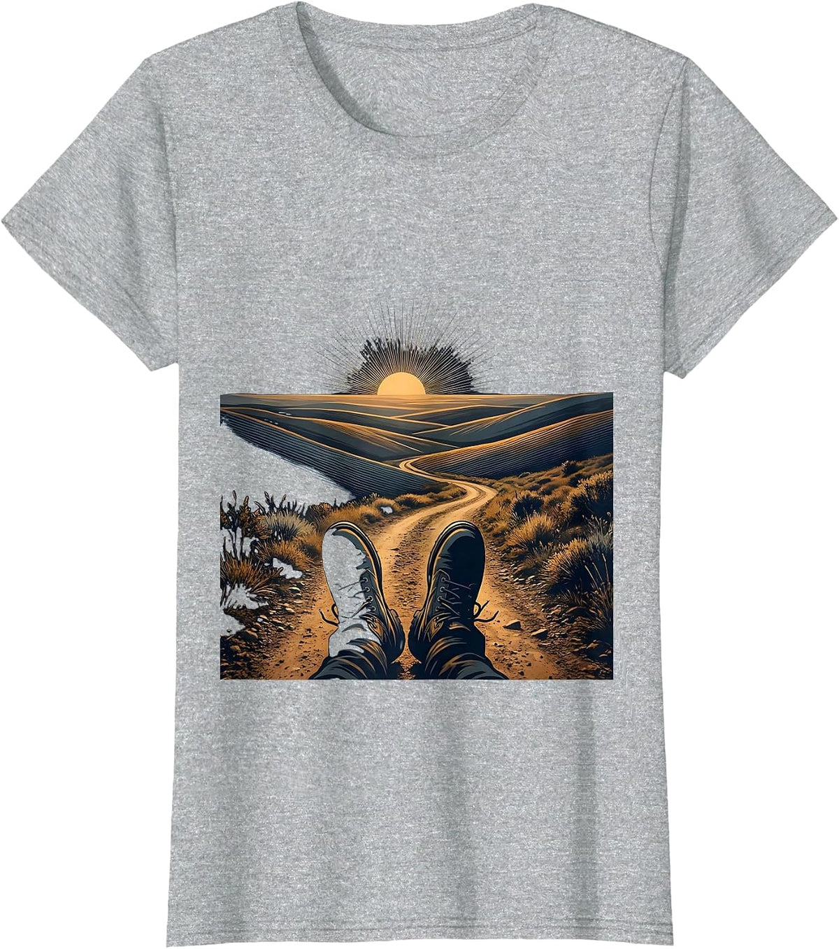 Worn Boots on a Path Suicide Awareness Design T-Shirt - Heather Grey