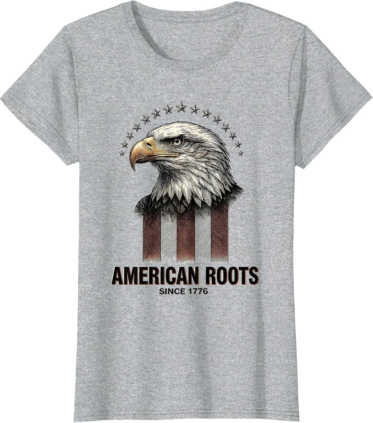 American Roots Since 1776 Patriotic Eagle 4th of July Flag T-Shirt - Heather Grey