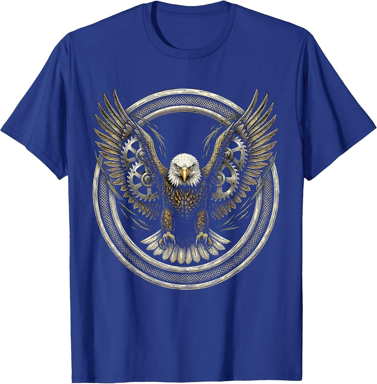 Men's Bald Eagle Lawn Mower Blades Wings Funny Mowing T-Shirt - Royal Blue