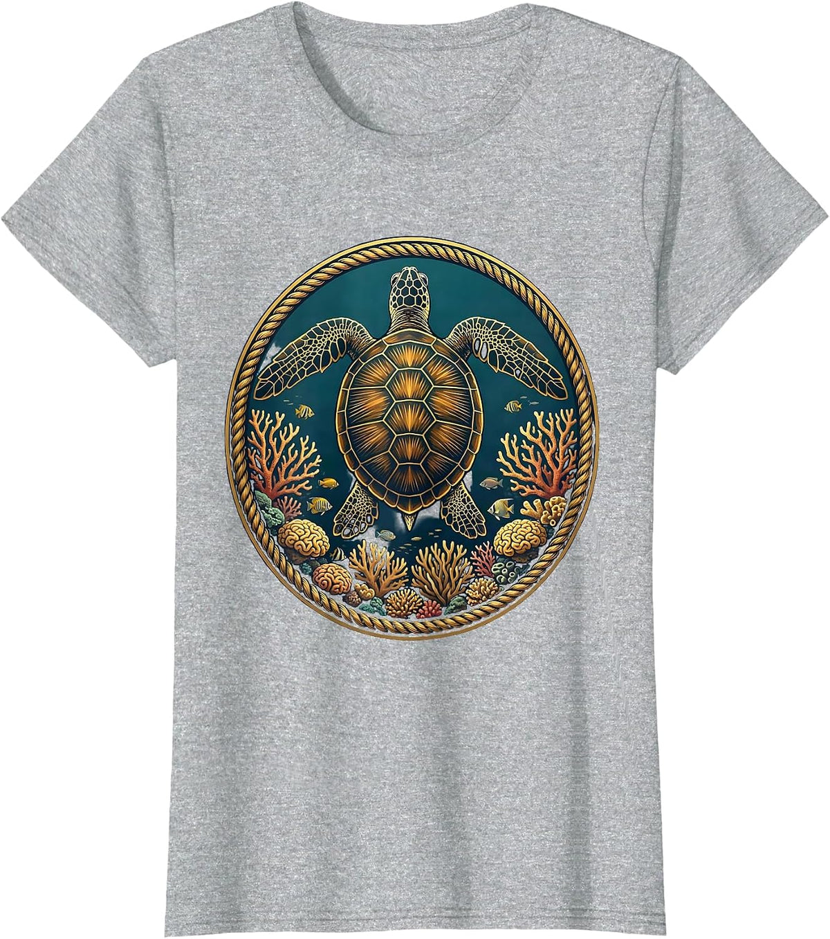 Women's Aloha Sea Turtle Coral Reef Ocean Design T-Shirt - Heather Grey