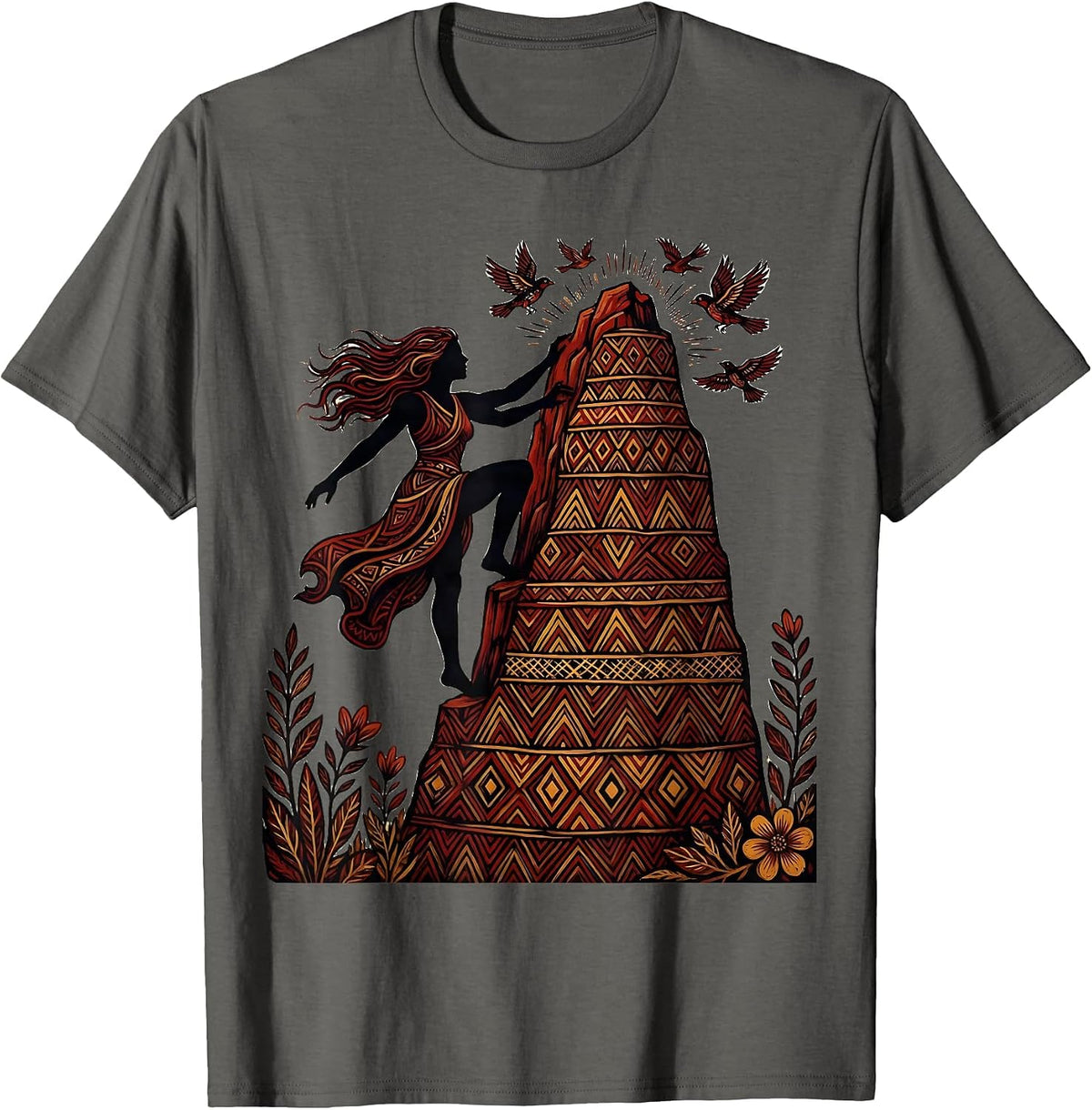 Woman Climbing Cliff Face Freedom Graphic Design T-Shirt - Asphalt Grey