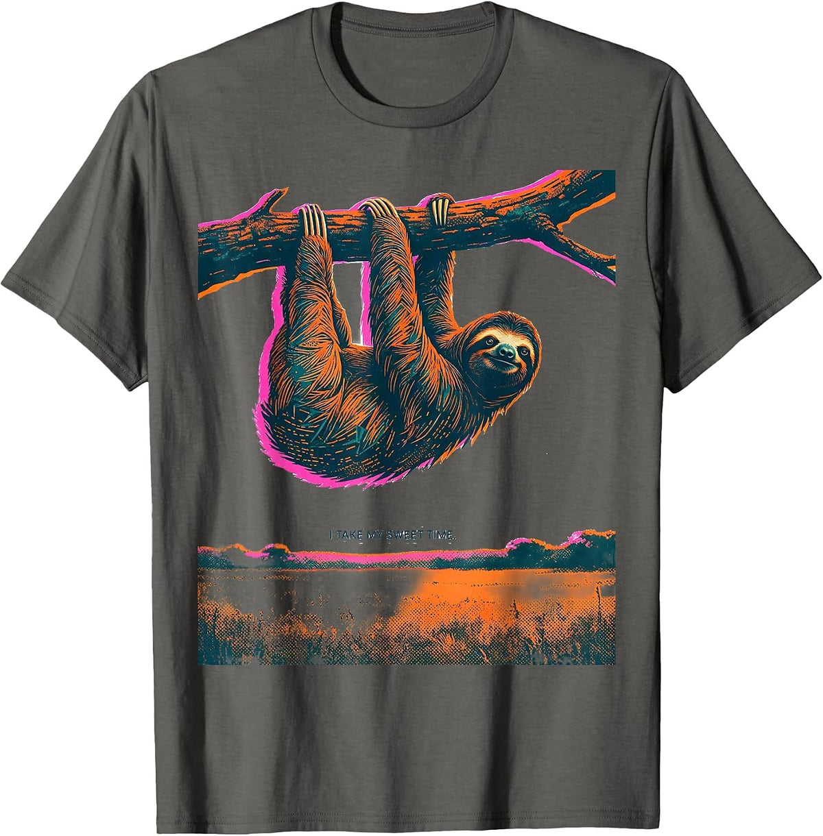 Men's I Take My Sweet Time Funny Sloth Lover Lazy Humor T-Shirt - Asphalt Grey