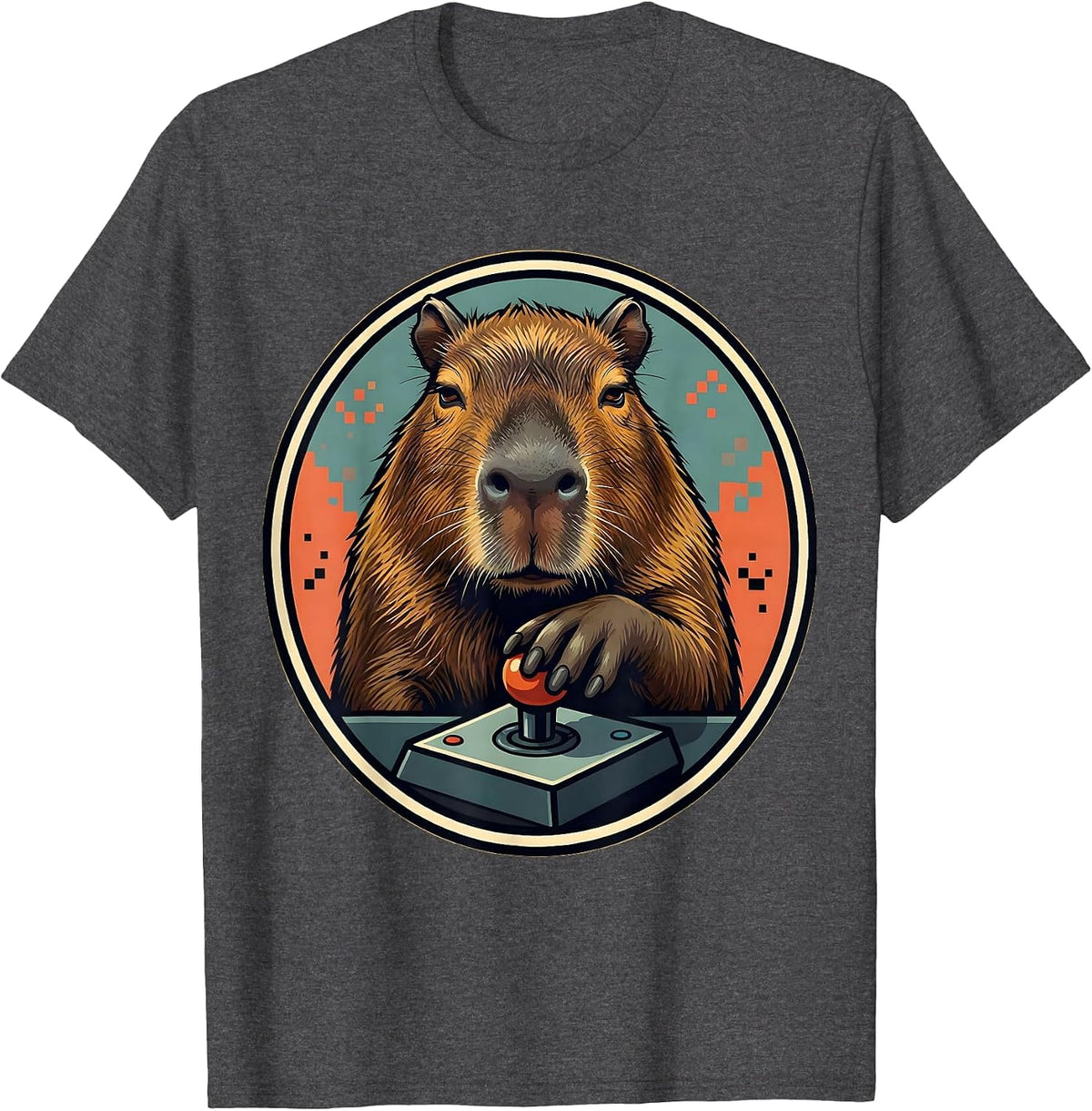 Capybara Gamer Badge Humor Animal Lover Gift T-Shirt - Dark Heather Grey