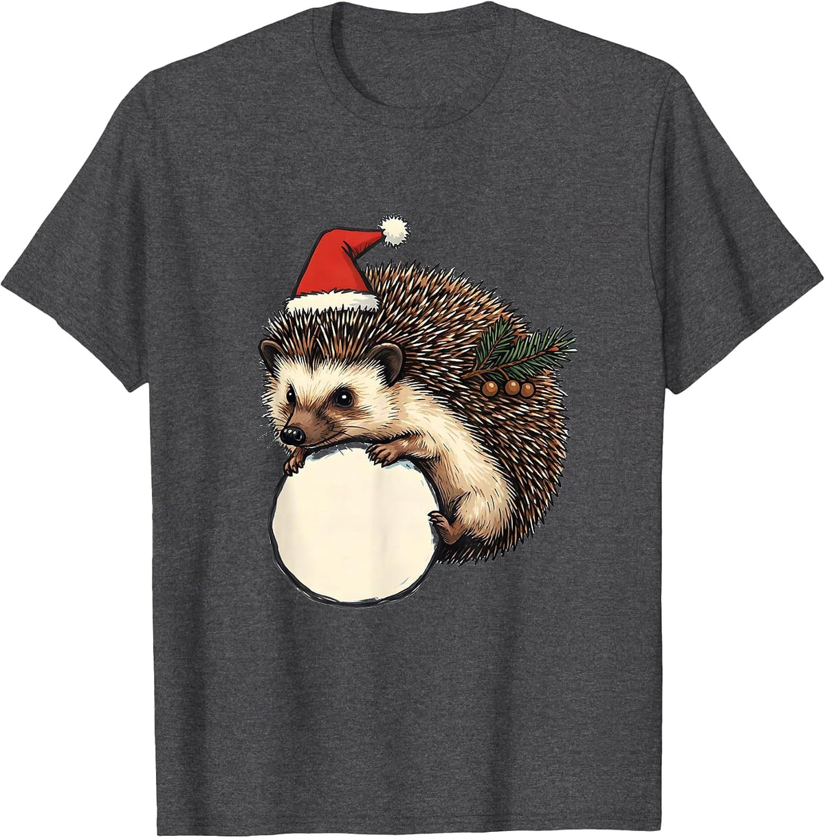 Hedgehog Rolling Snowball Cute Christmas Kids Gift T-Shirt - Dark Heather Grey