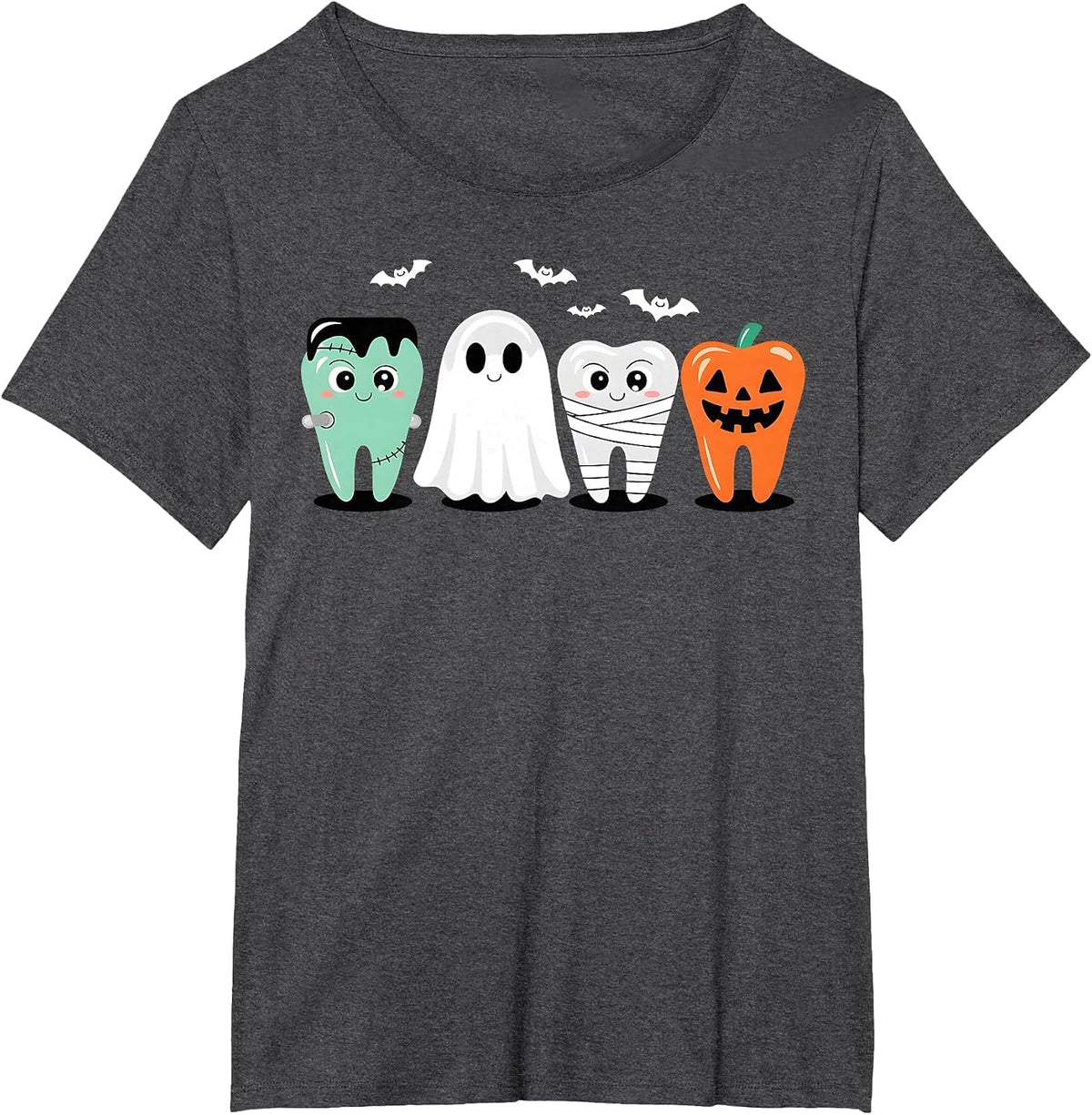 Cute Halloween Dentist Dental Hygienist Spooky Teeth T-Shirt - Dark Heather Grey
