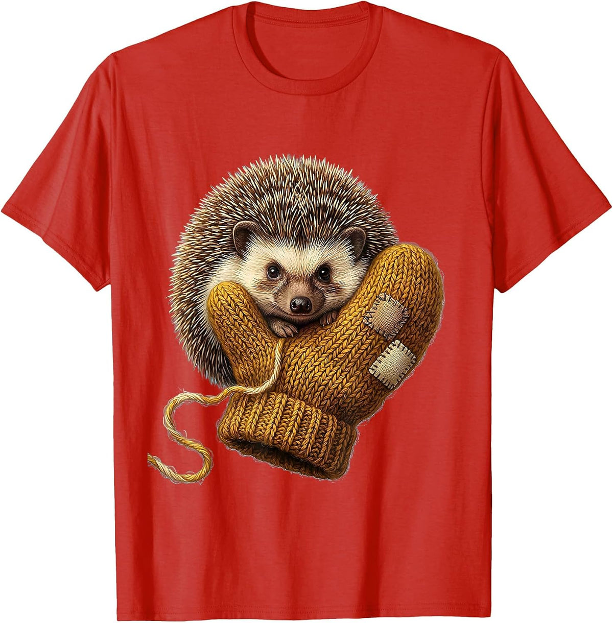 Men's Plump Hedgehog In Mitten Cute Animal Lover Gift T-Shirt - Red
