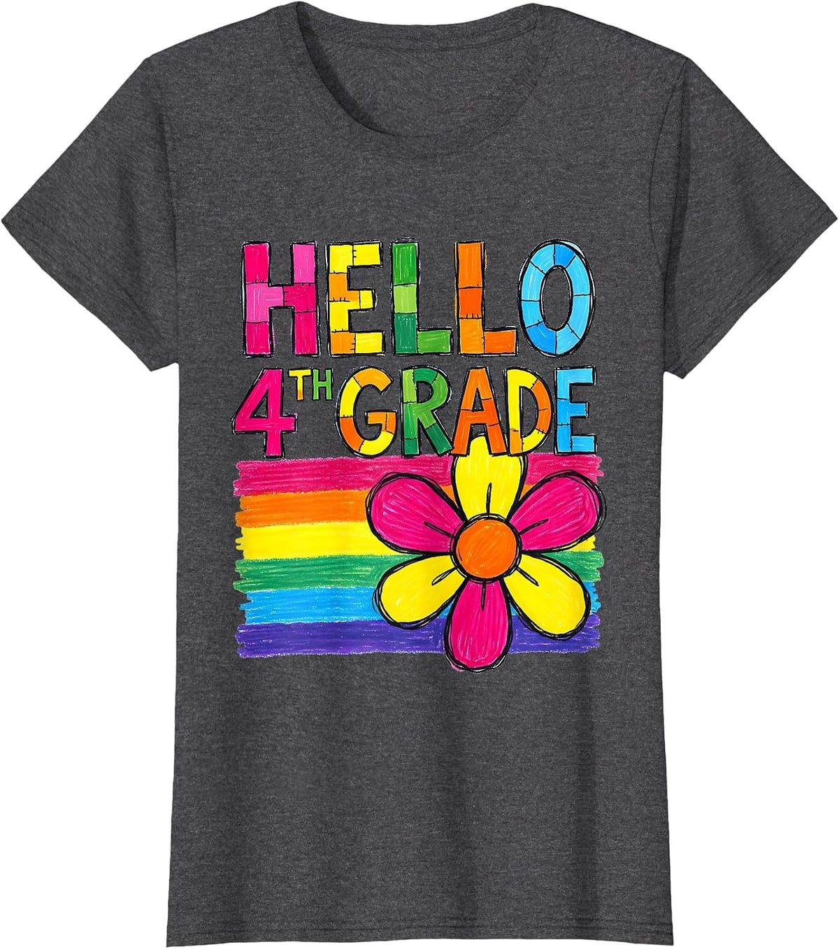 Women's Hello 4th Grade Naive Kidcore Back To School Teacher Girl T-Shirt - Dark Heather Grey