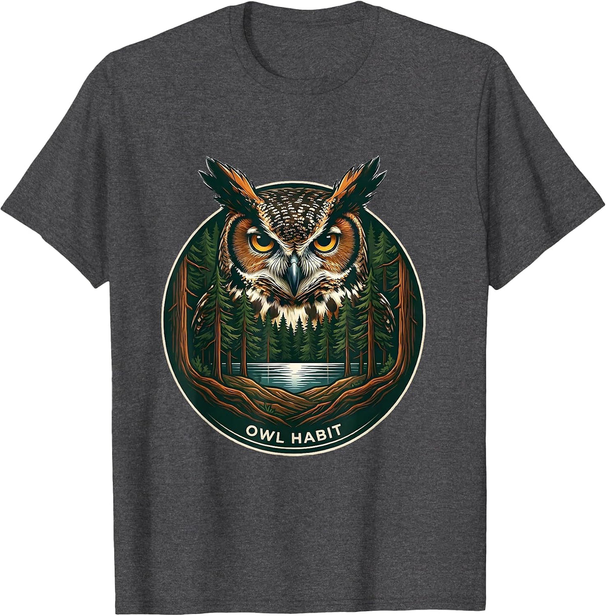 Owl Habit Vintage Forest Wildlife Nature Outdoor Art T-Shirt - Dark Heather Grey