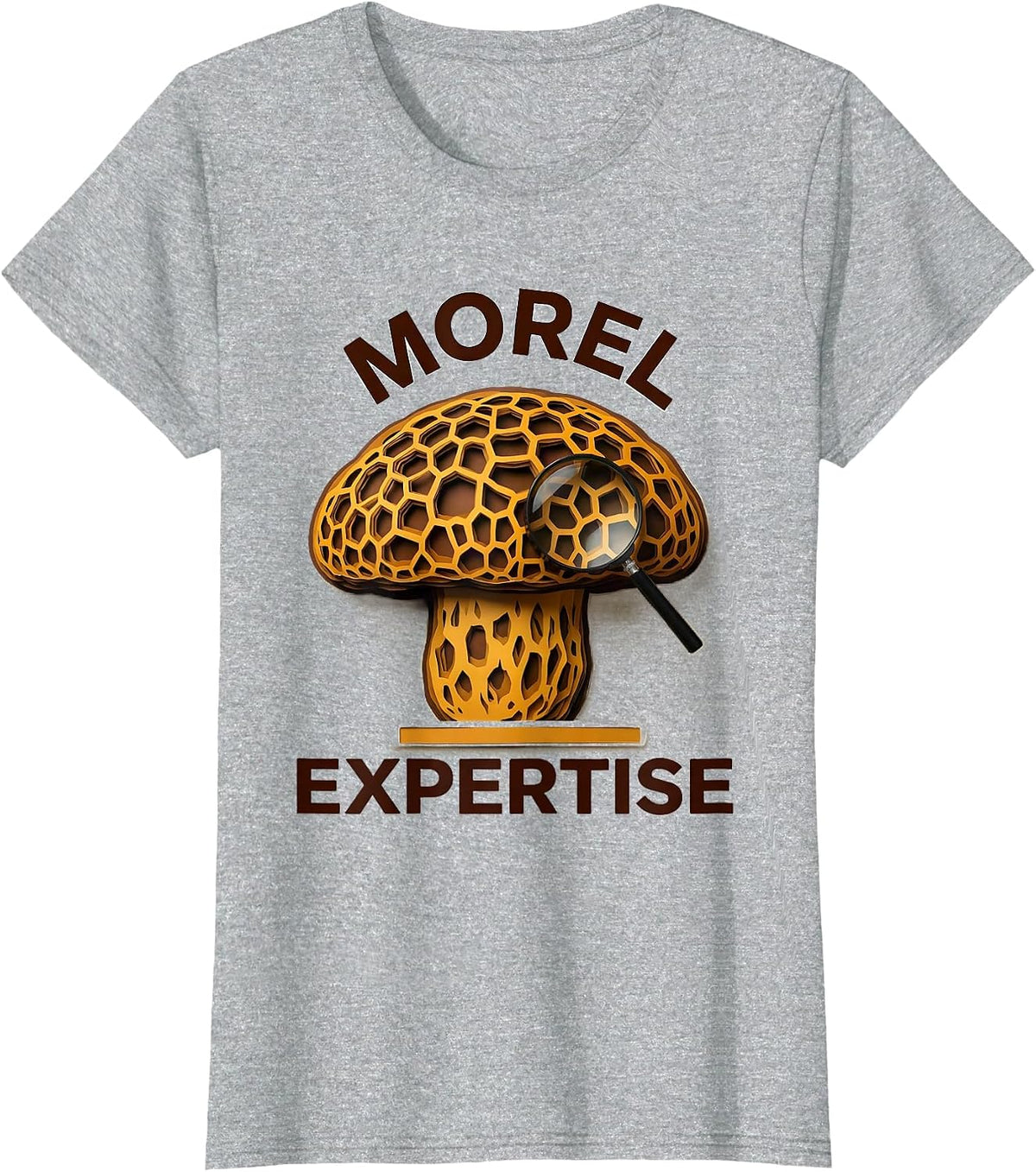 Women's Morel Expertise Retro Paper-Cutout Mushroom Forager Gift T-Shirt - Heather Grey