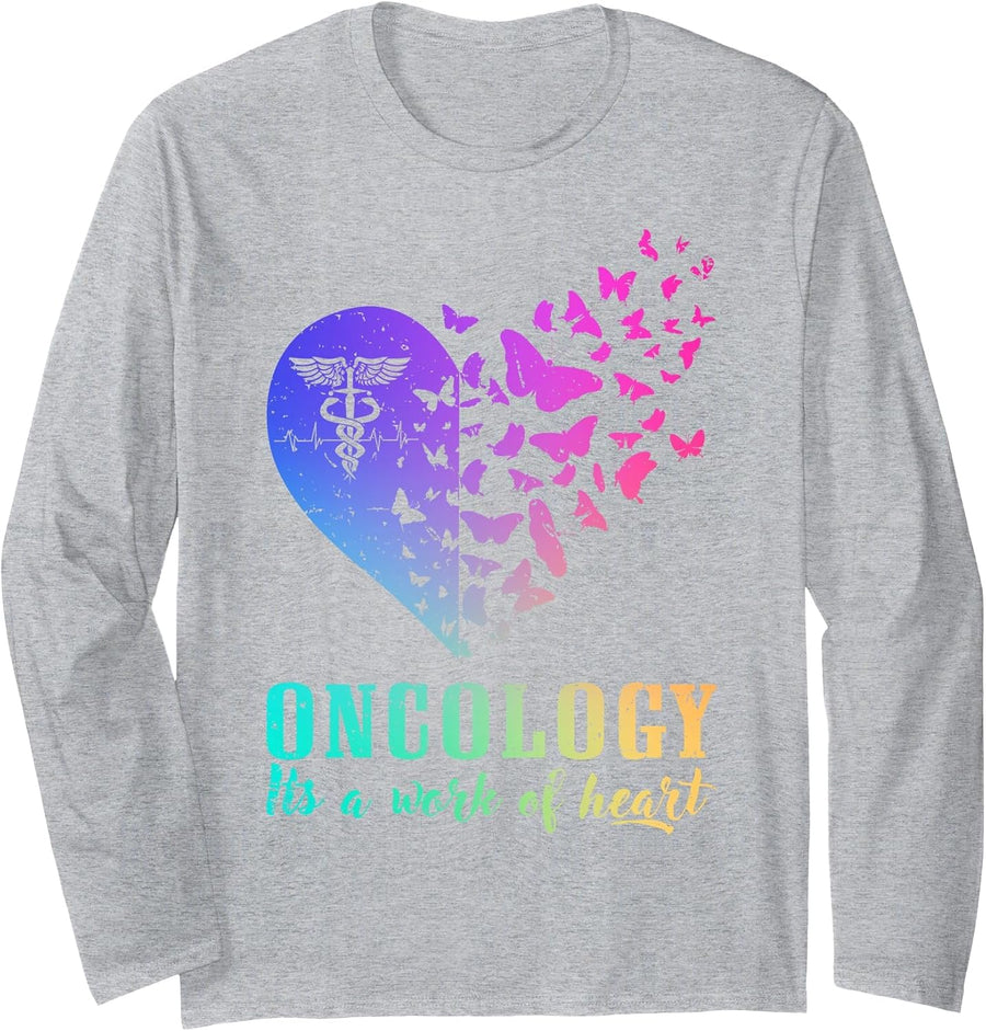 Oncology it’s A Work of Heart Long Sleeve T-Shirt - Adult Unisex Heather Grey