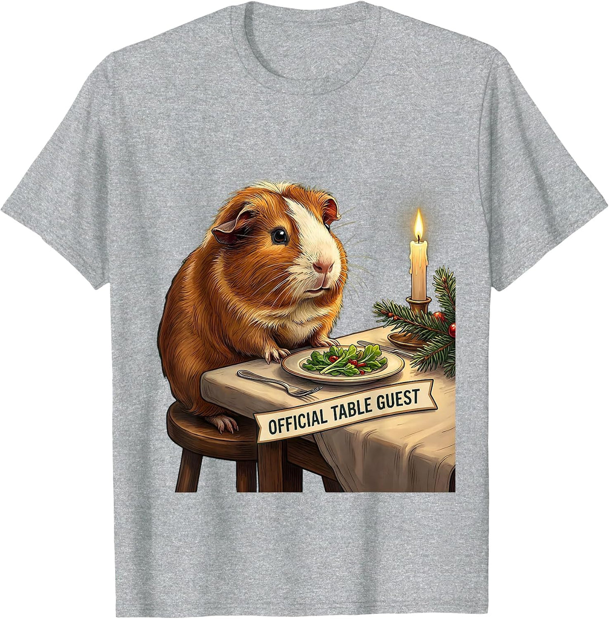 Men's Official Table Guest Funny Guinea Pig Christmas Pet Lover T-Shirt - Heather Grey