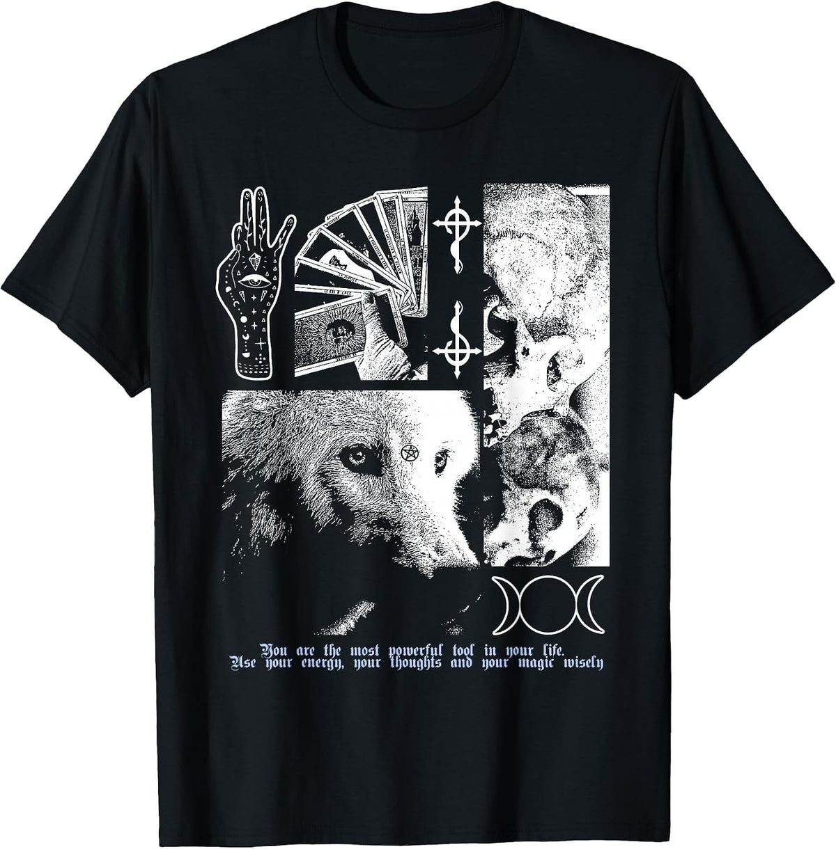 Alternative Clothes Aesthetic Goth Women Magic Wolf Graphic T-Shirt - Black