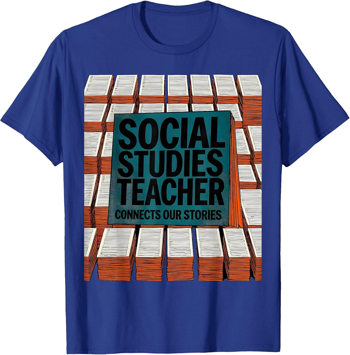 Social Studies Teacher Connects Our Stories Risograph T-Shirt - Royal Blue