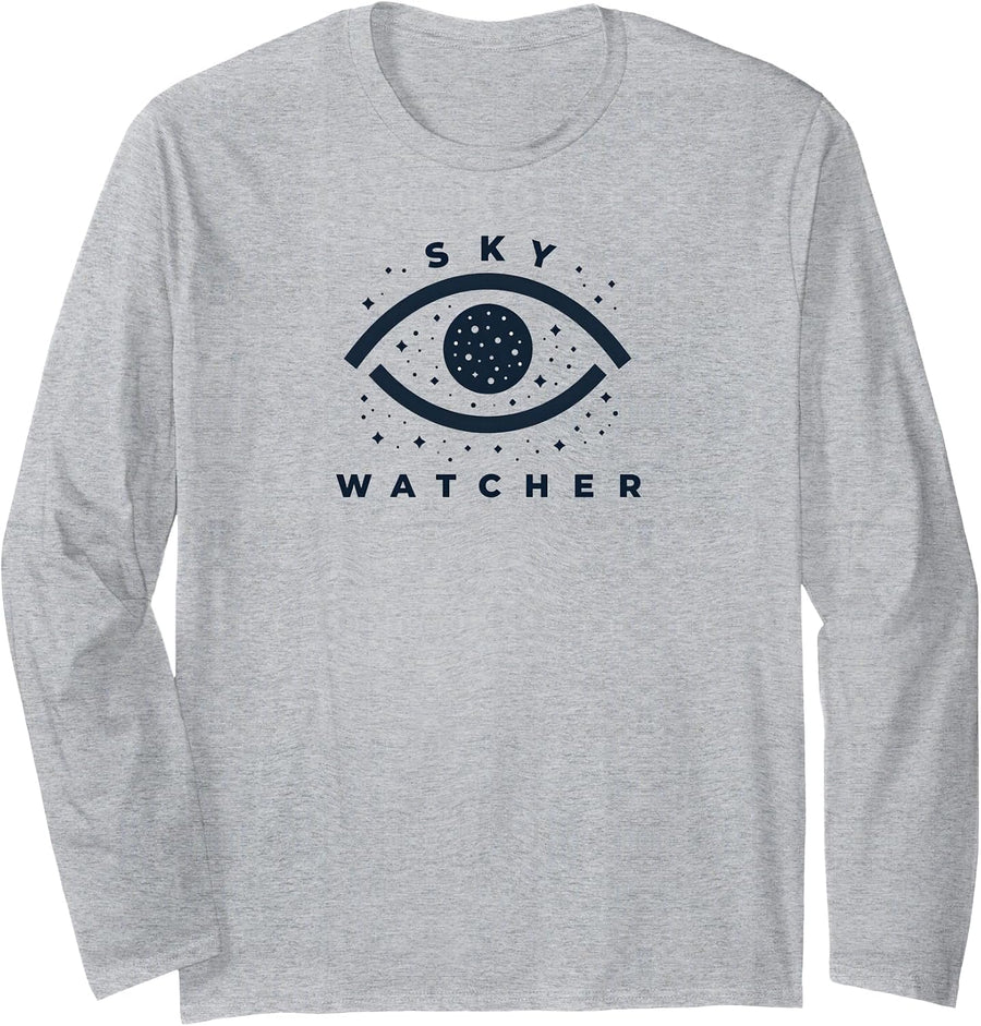 Sky Watcher Celestial Eye Stargazing Emblem Long Sleeve T-Shirt - Adult Unisex Heather Grey