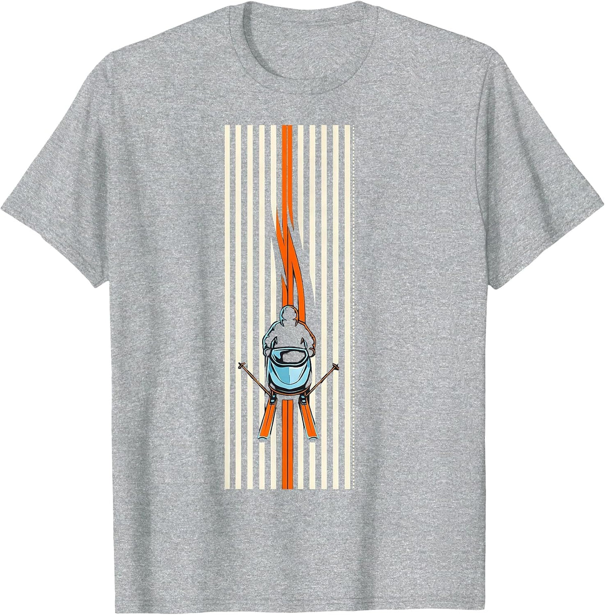 Men's Compact Vertical Stripe Snowmobile Rider Winter Humor T-Shirt - Heather Grey