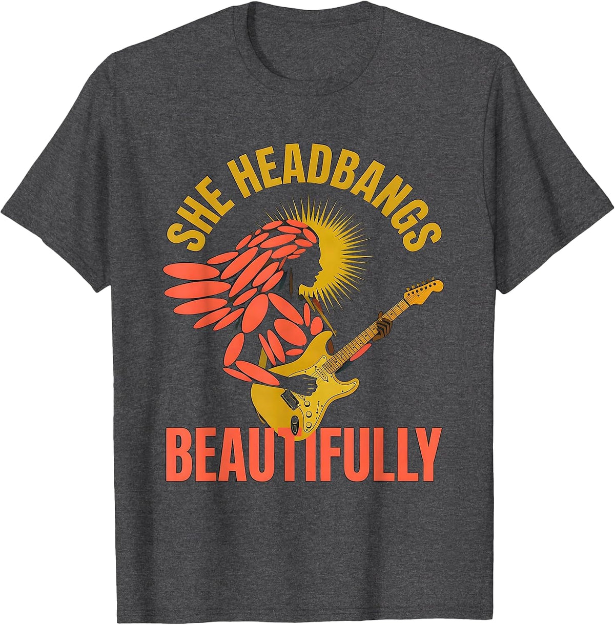 She Headbangs Beautifully Rock Music Design T-Shirt - Dark Heather Grey