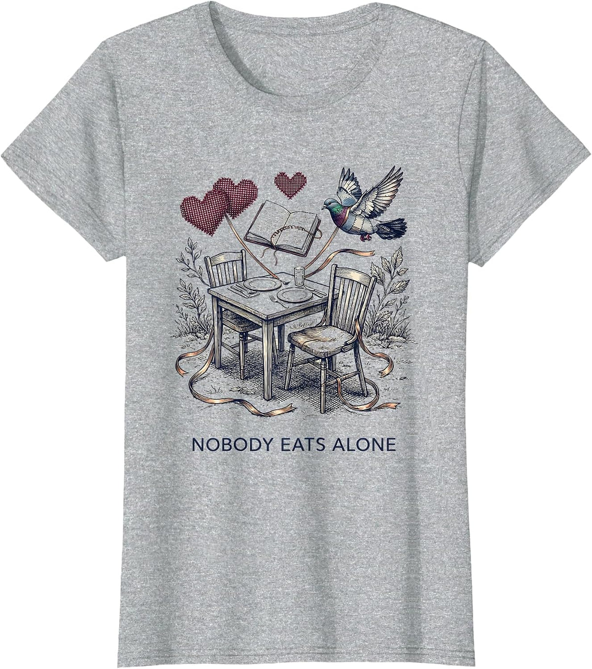 Nobody Eats Alone Funny School Counselor Camp Counselor T-Shirt - Heather Grey