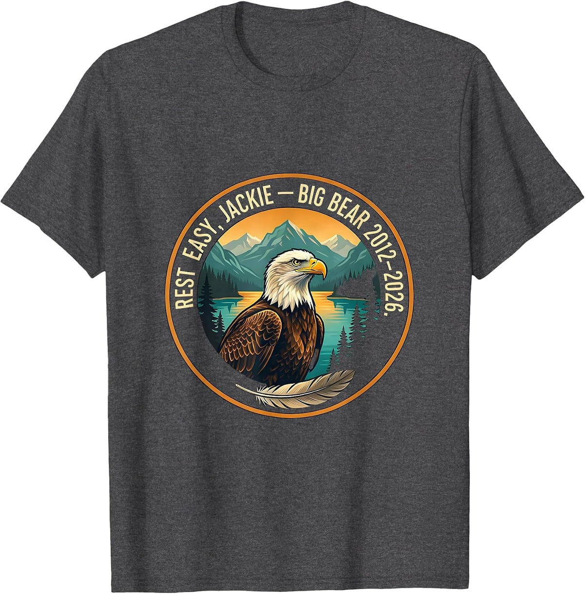 Men's Rest Easy Jackie Big Bear 2012–2026 Eagle Memorial Tribute T-Shirt - Dark Heather Grey