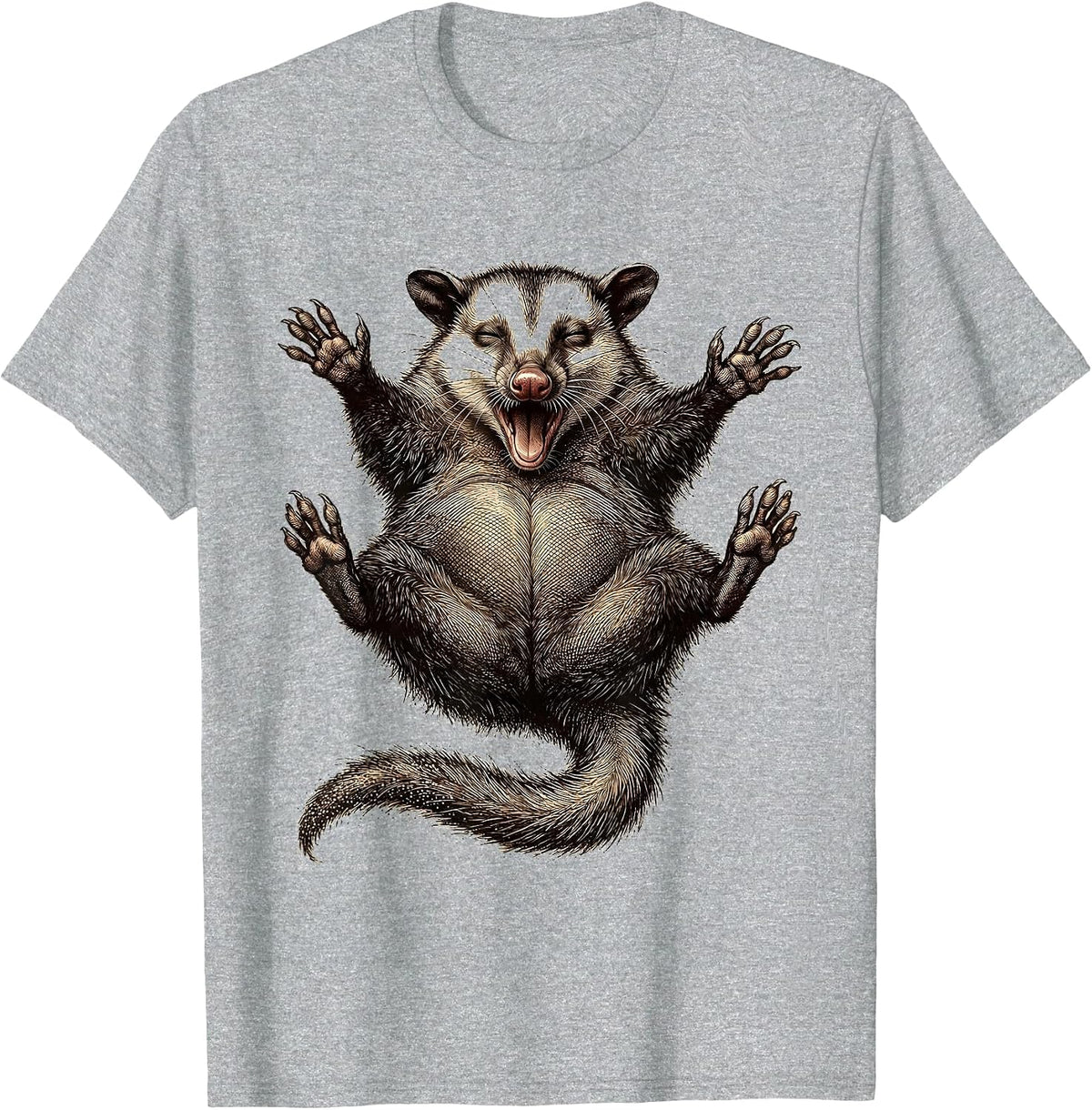 Men's Opossum Playing Dead Dramatic Expression Graphic T-Shirt - Heather Grey