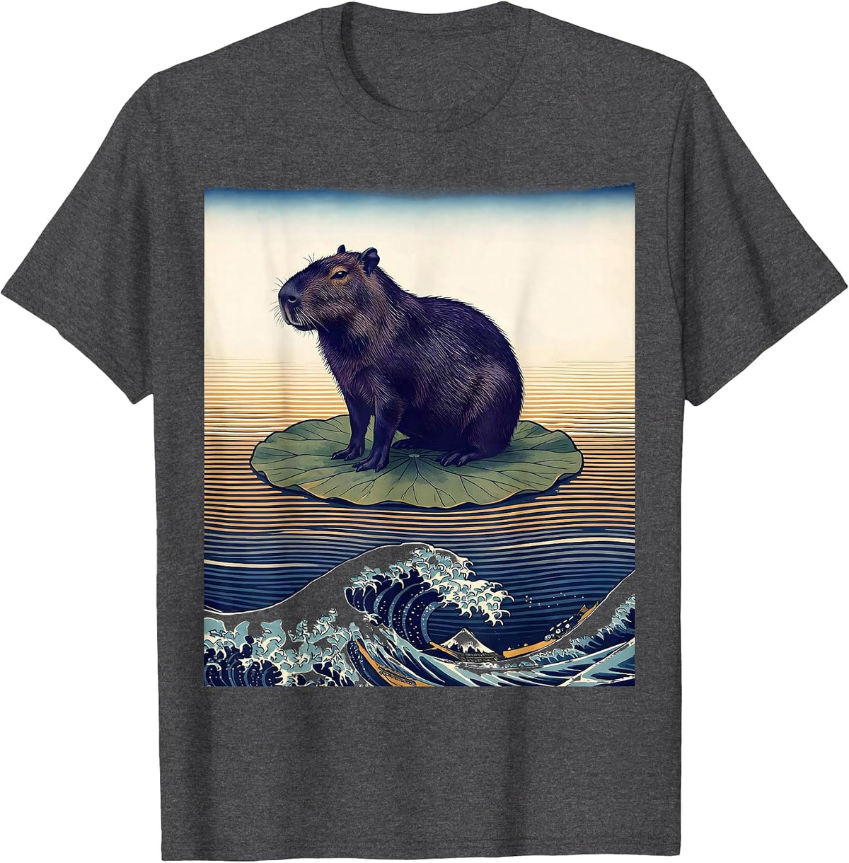 Men's Capybara Ukiyo-e Animal Humor Meme Gift T-Shirt - Dark Heather Grey