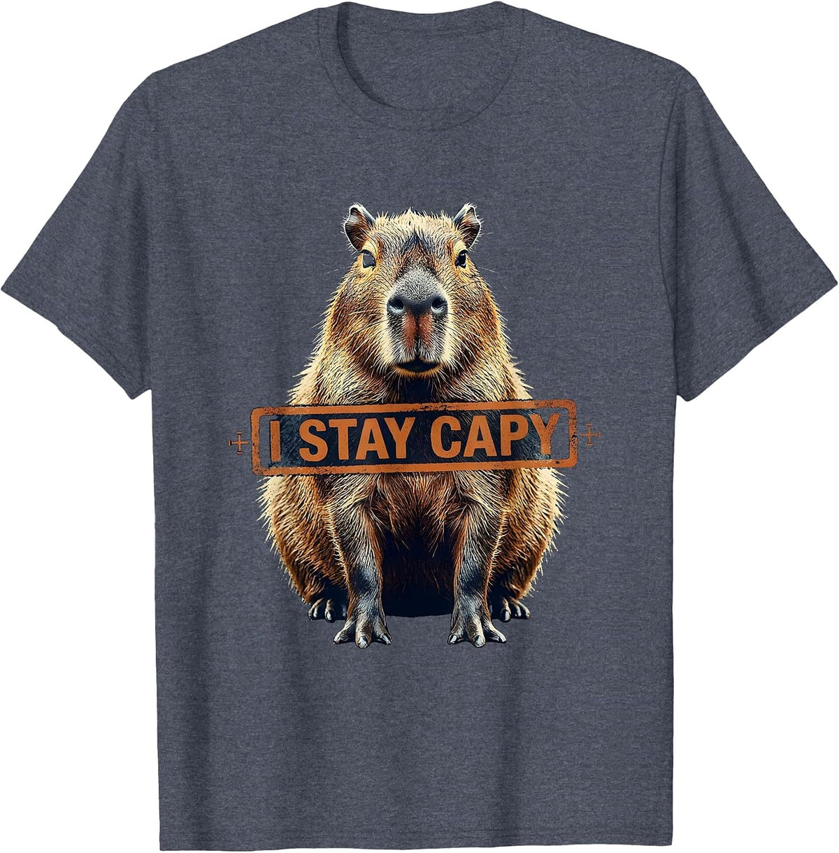 I Stay Capy Rubber Stamp Funny Capybara Meme Animal Lover T-Shirt - Heather Blue