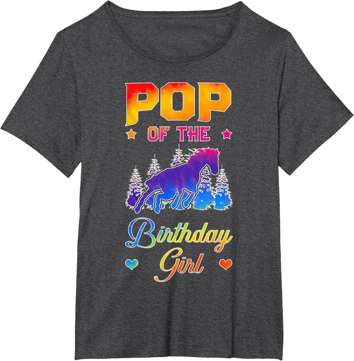 Pop of The Birthday Girl Horse Family Bday Party T-Shirt - Dark Heather Grey
