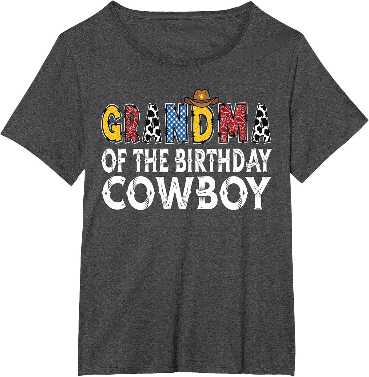 Grandma 1st Birthday Cowboy Western Grandma Birthday Boy T-Shirt - Dark Heather Grey