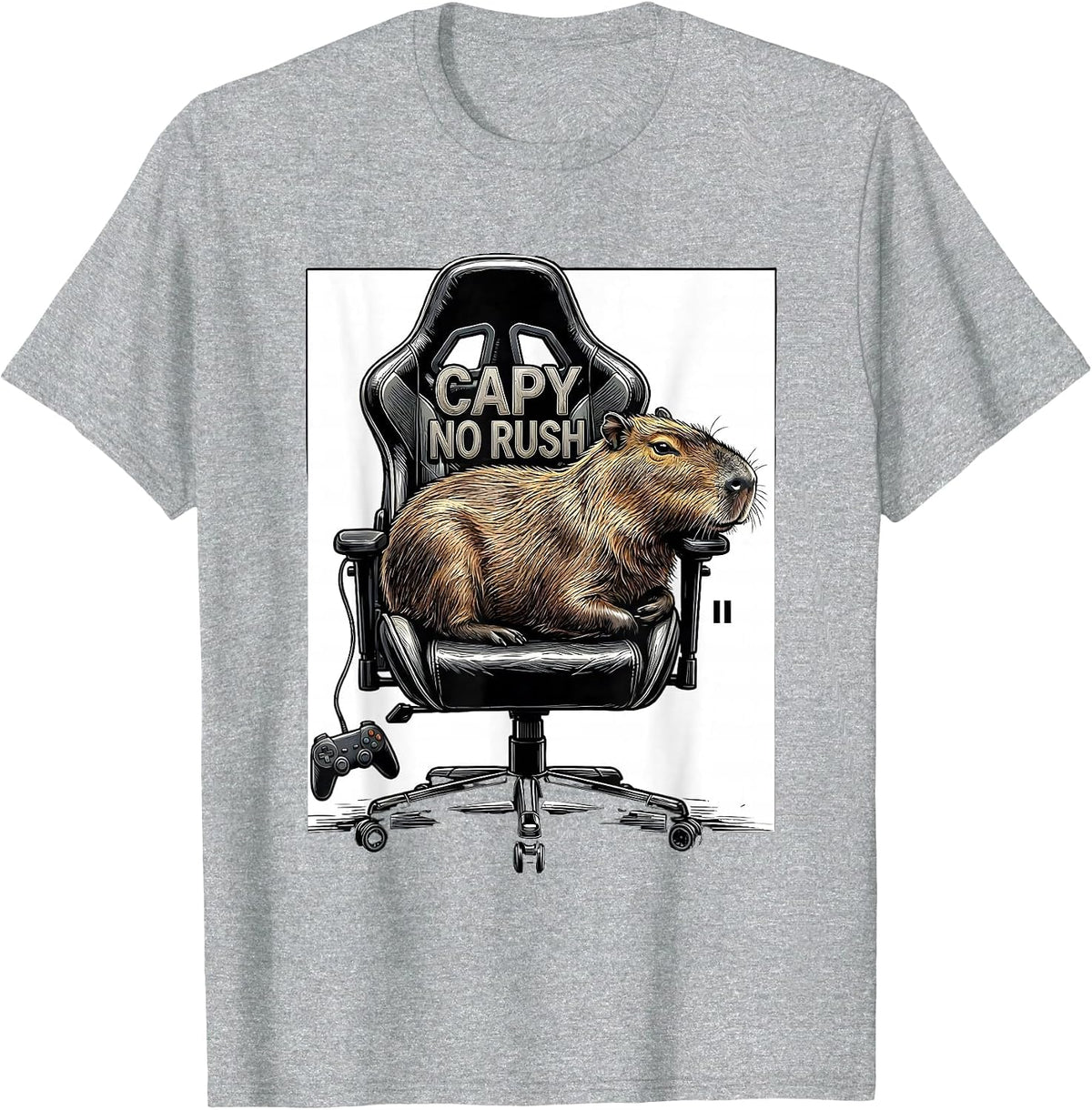 Men's Capy No Rush Funny Capybara Gamer Gaming Humor T-Shirt - Heather Grey