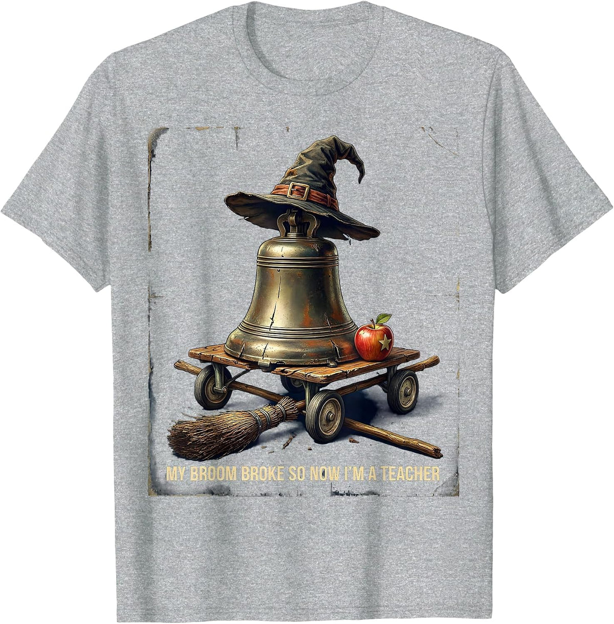 Men's My Broom Broke So Now I'm A Teacher Vintage Halloween T-Shirt - Heather Grey