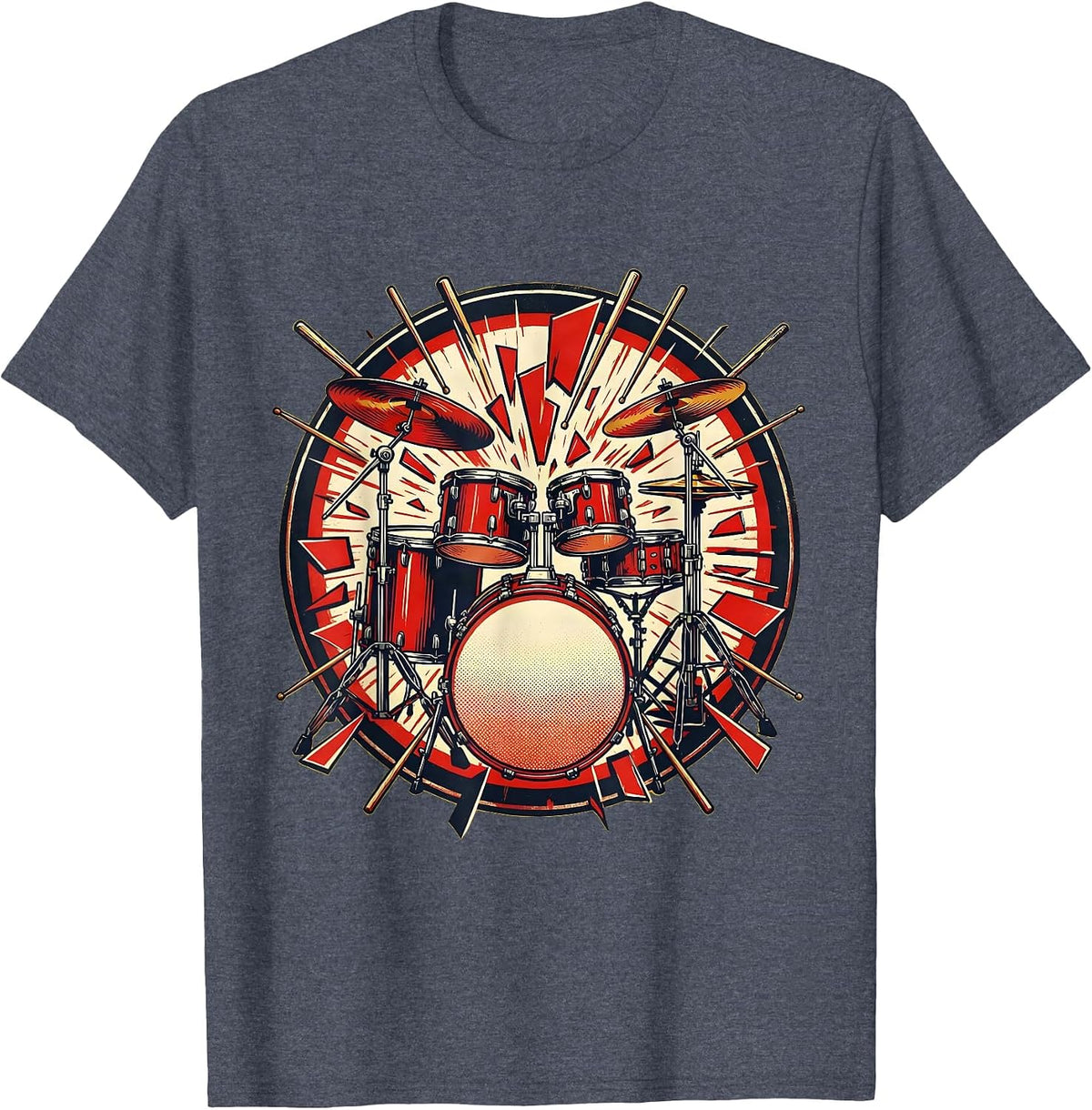 Exploding Drum Kit Slow Motion Graphic T-Shirt - Heather Blue