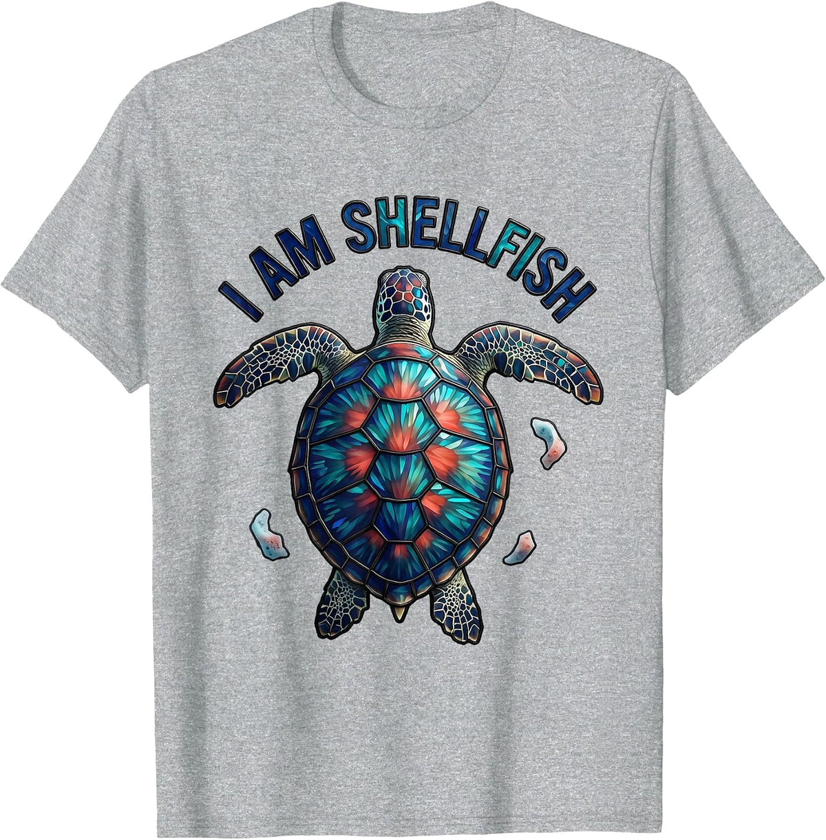 Men's I Am Shellfish Stained Glass Mosaic Sea Turtle Souvenir T-Shirt - Heather Grey