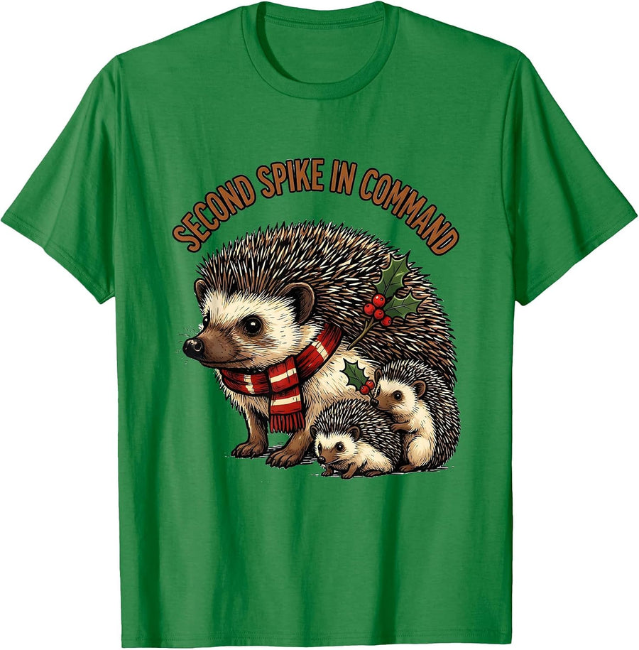 Men's Second Spike In Command Cute Hedgehog Christmas Novelty T-Shirt - Kelly Green