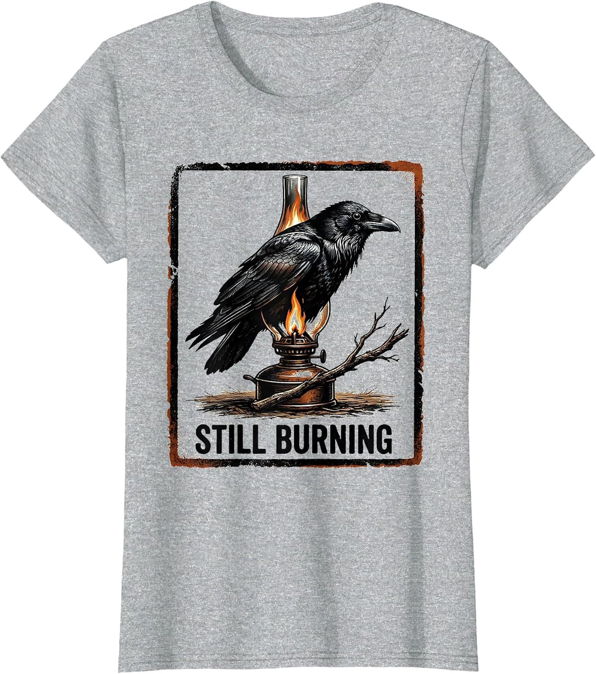 Still Burning Gothic Literary Raven Edgar Allan Poe Dark T-Shirt - Heather Grey
