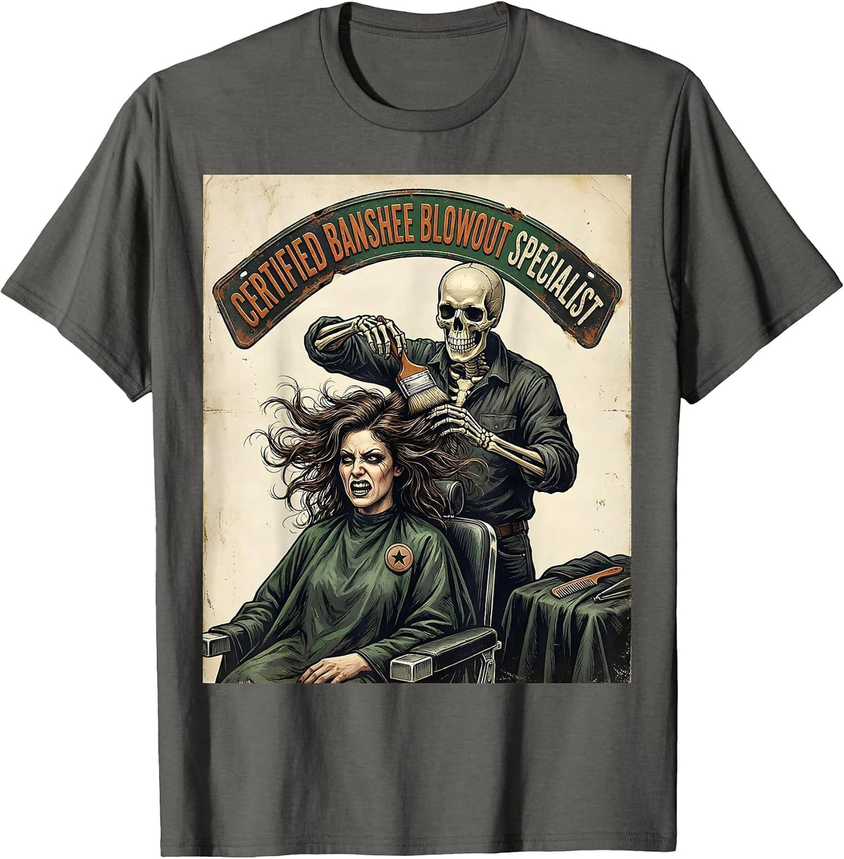 Certified Banshee Blowout Specialist Vintage Skeleton T-Shirt - Asphalt Grey