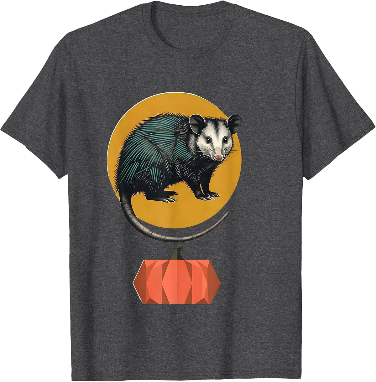 Men's Three-Quarter Opossum Moon Midcentury Halloween Spooky T-Shirt - Dark Heather Grey