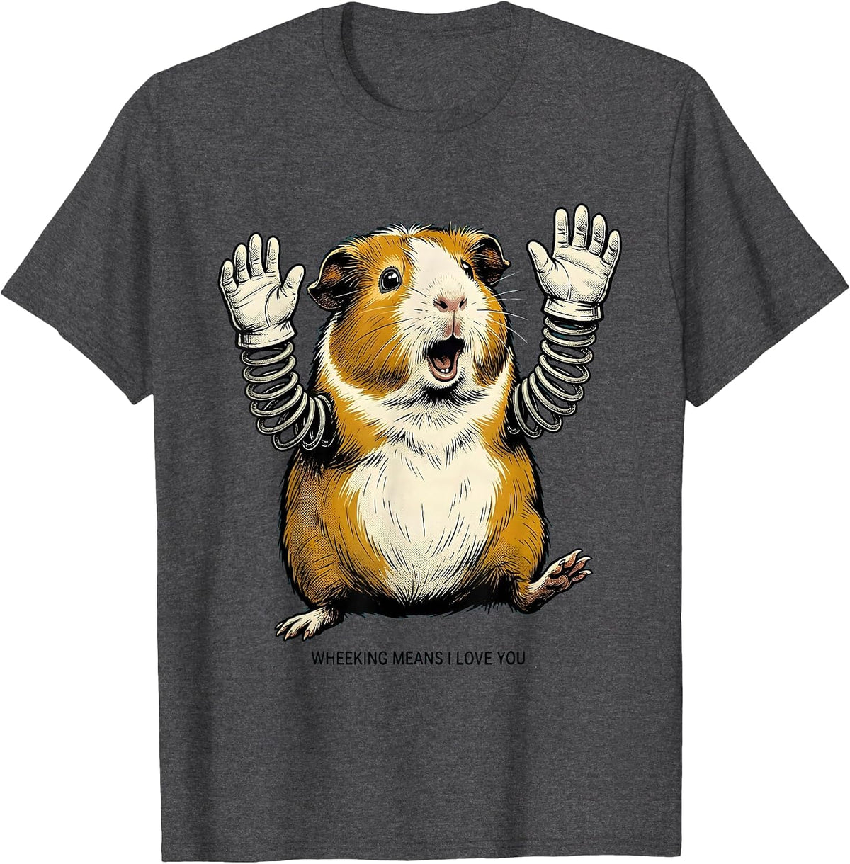 Wheeking Means I Love You Retro Cartoon Guinea Pig Lover T-Shirt - Dark Heather Grey