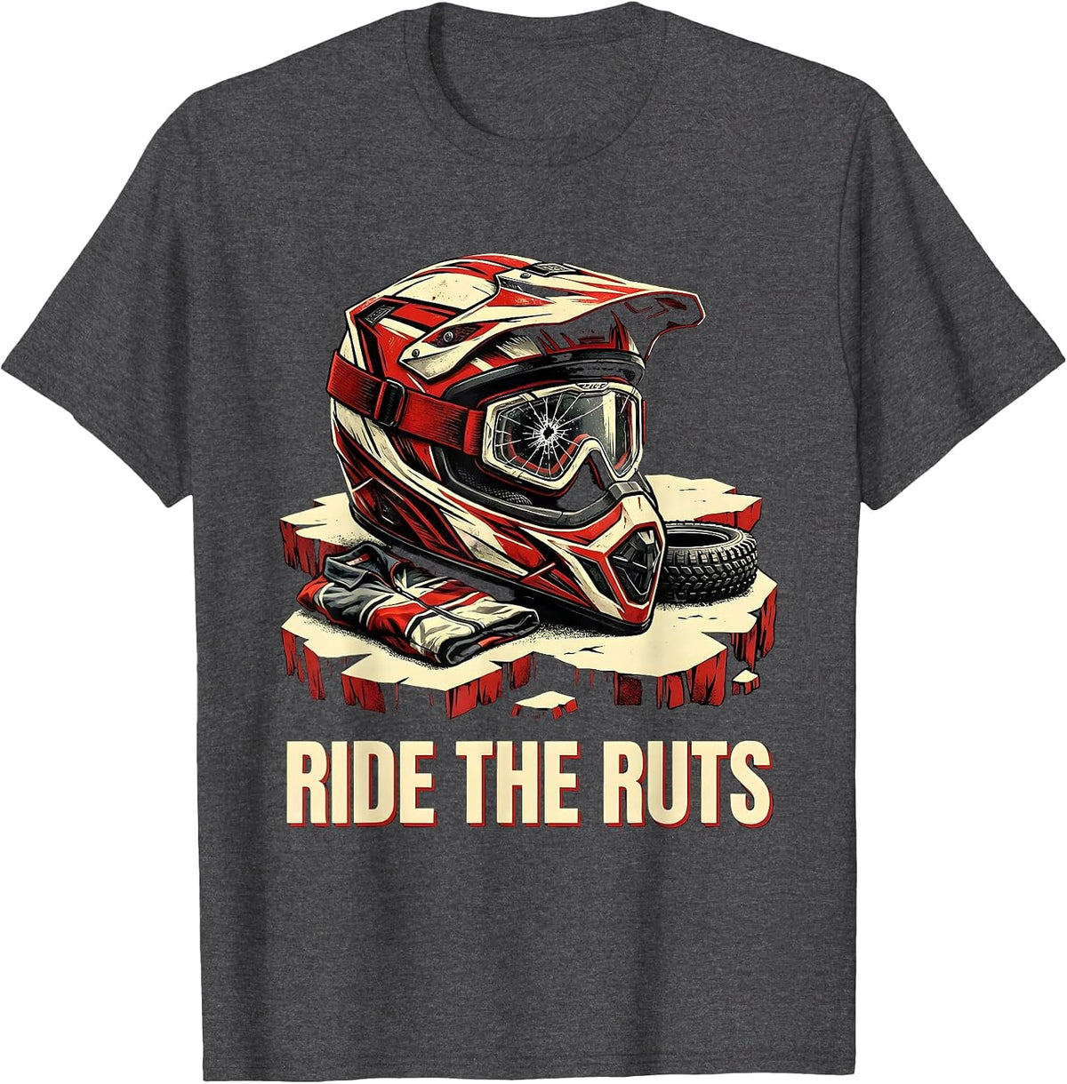 Ride The Ruts Motocross Helmet Dirt Bike Rider Pride T-Shirt - Dark Heather Grey