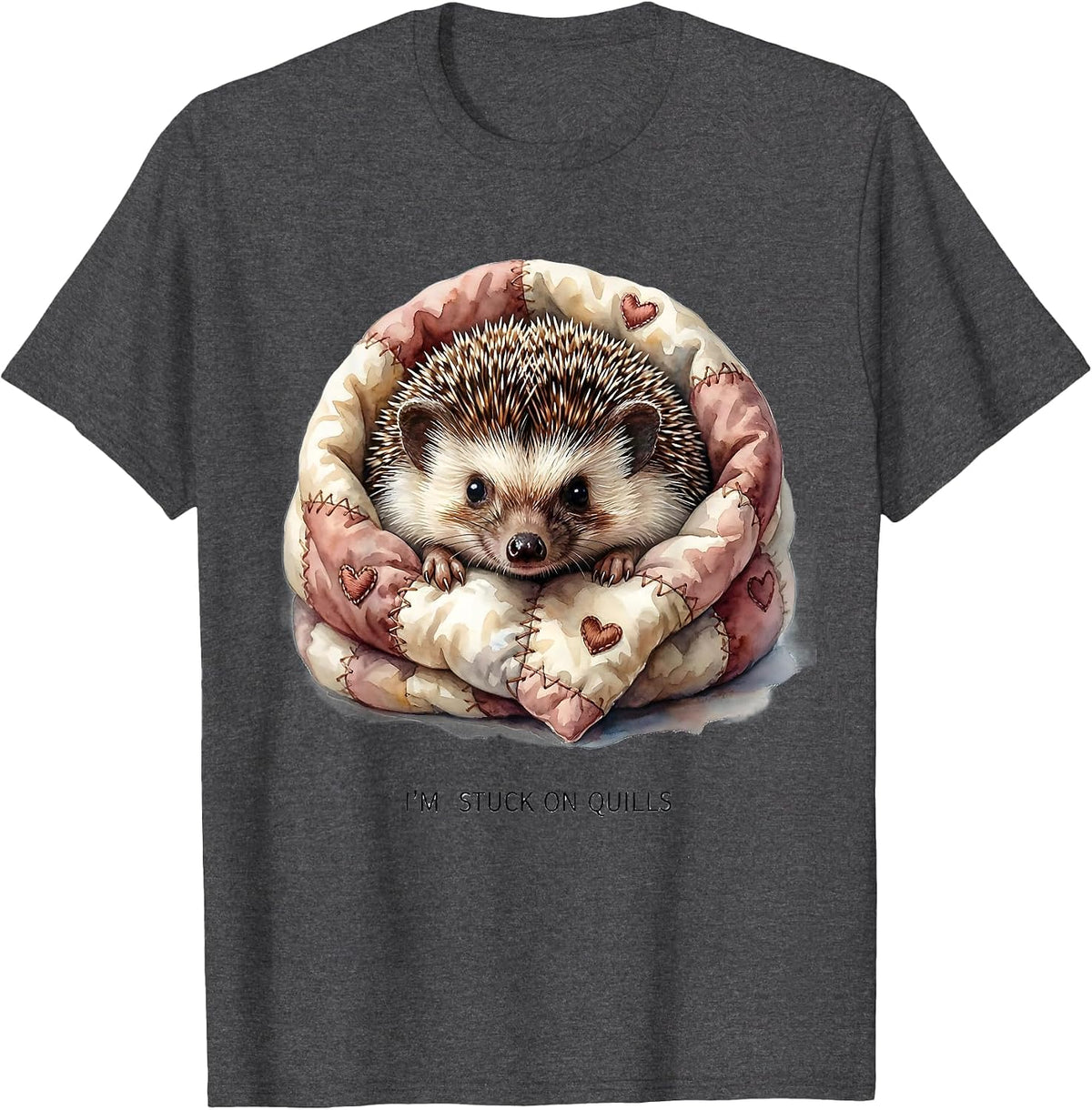 Men's I'm Stuck On Quills Cute Hedgehog Lover Cartoon Humor T-Shirt - Dark Heather Grey
