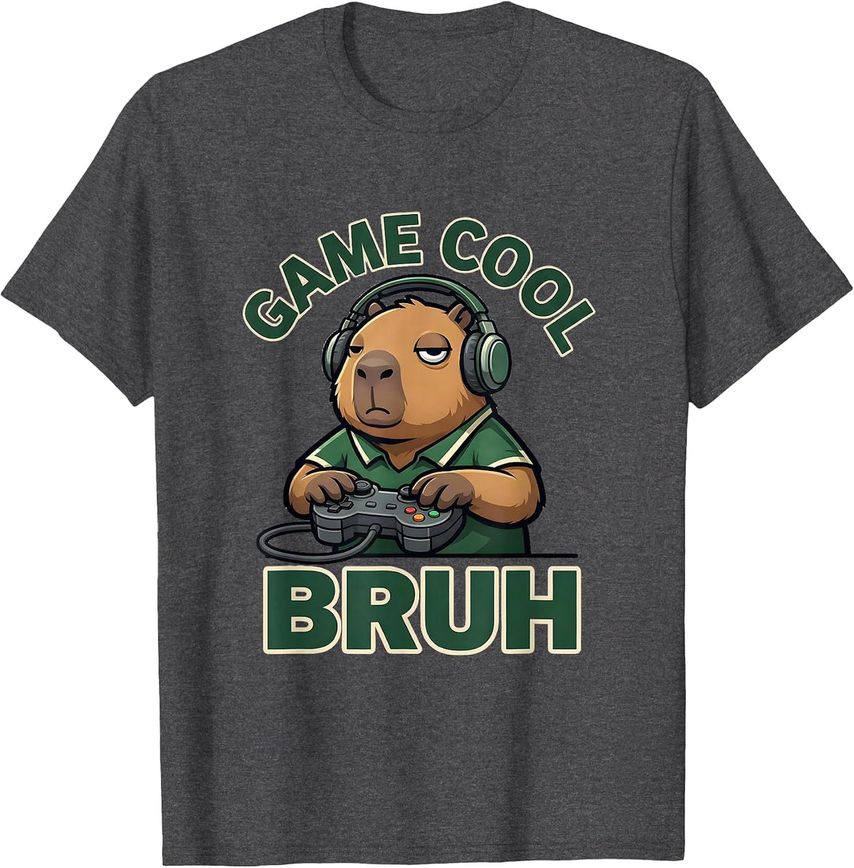 Game Cool Bruh Funny Capybara Gamer Meme Lover Humor T-Shirt - Dark Heather Grey