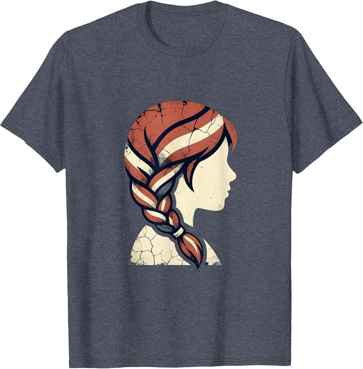 Girls Red White and Blue Braided Flag Ribbon T-Shirt - Heather Blue