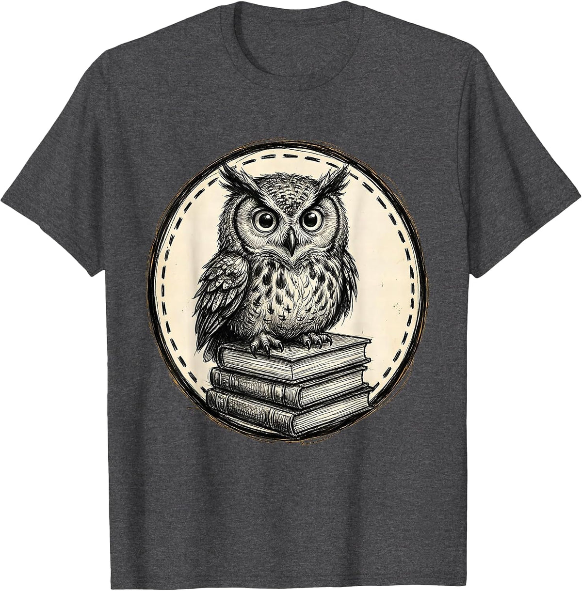 Owl on Books Kindergarten Teacher Gift T-Shirt - Dark Heather Grey