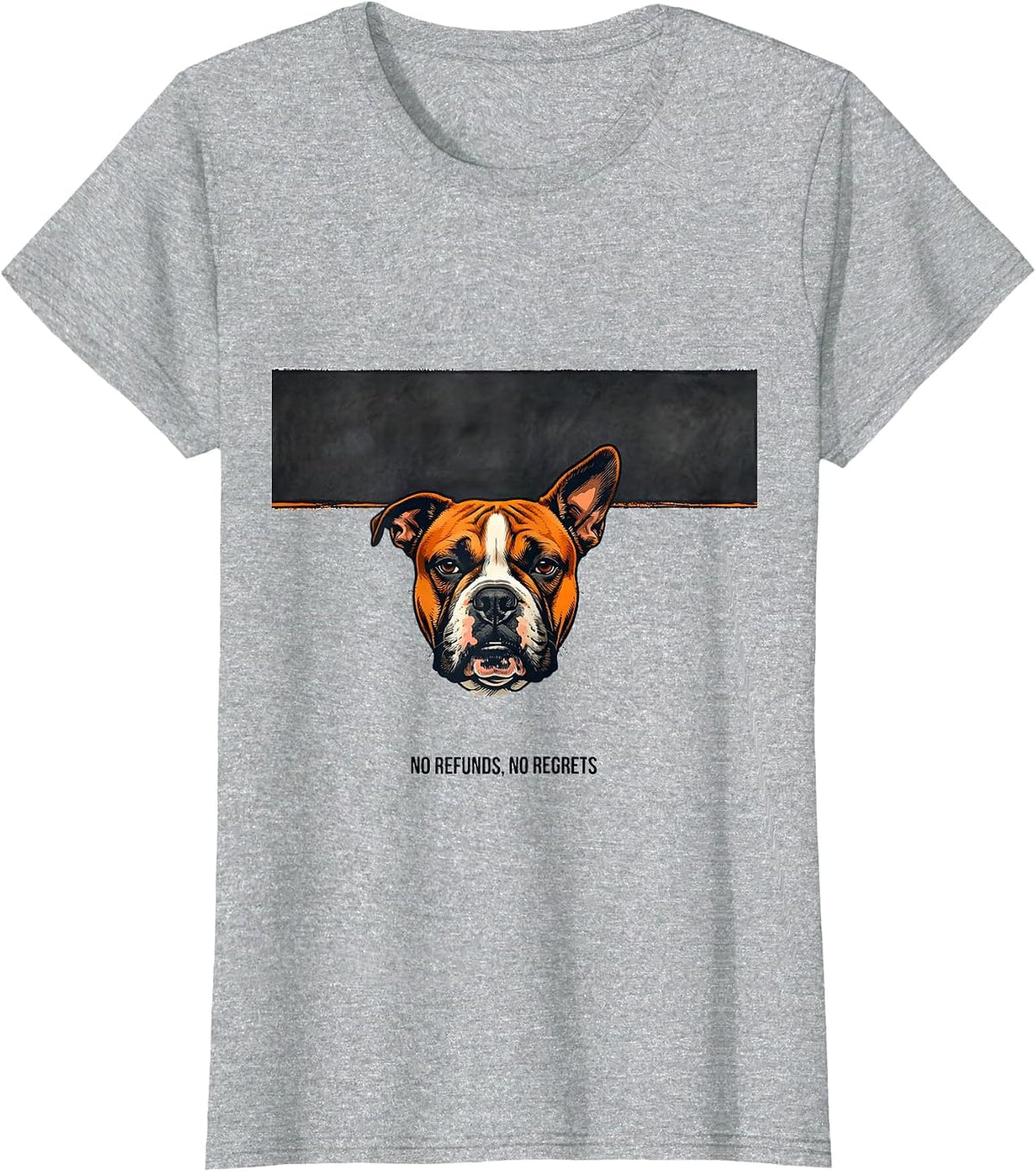 Women's No Refunds, No Regrets Playful Bull Terrier Dog Pocket T-Shirt - Heather Grey